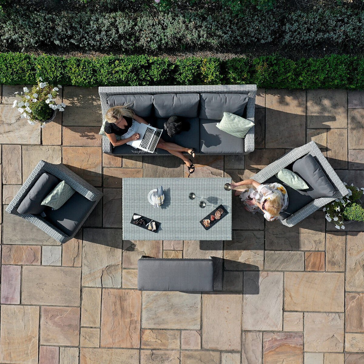 Ascot 3 Seat Rattan Sofa Dining Set with Rising Table & Weatherproof Cushions