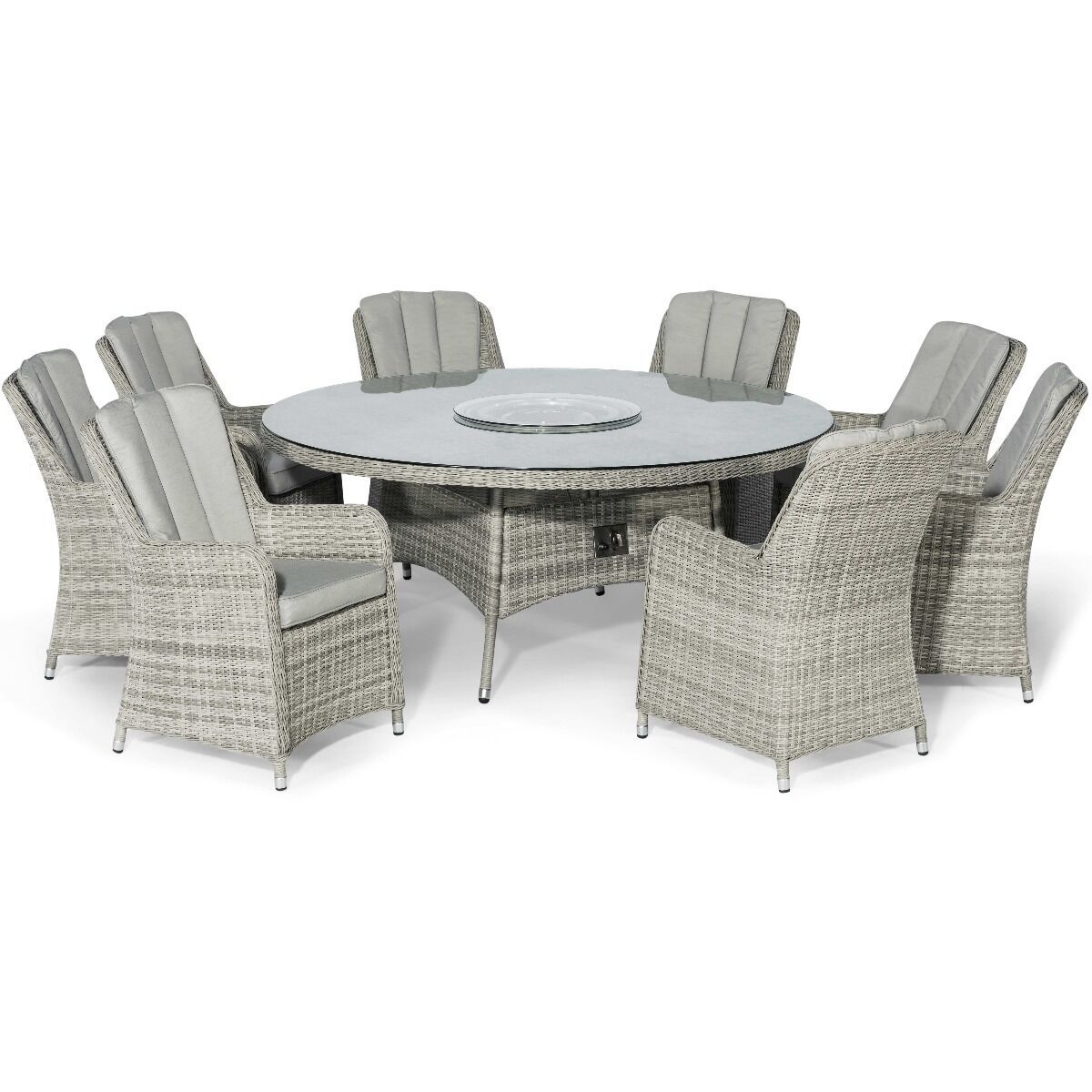Oxford Venice 8 Seat Round Rattan Fire Pit Dining Set with Lazy Susan