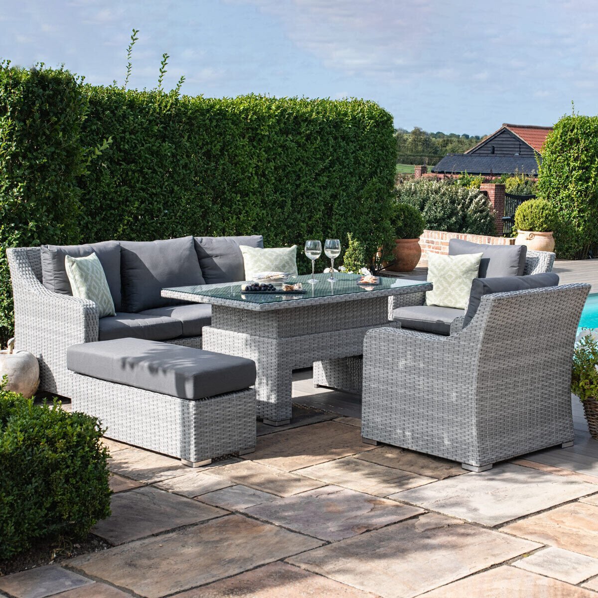 Ascot 3 Seat Rattan Sofa Dining Set with Rising Table & Weatherproof Cushions