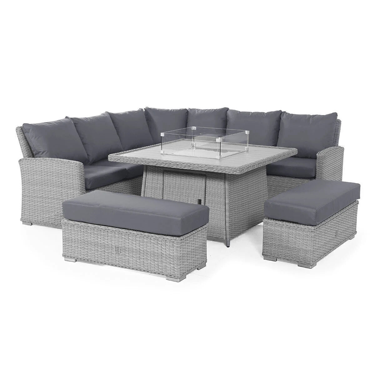 Ascot Deluxe Rattan Corner Dining Set with Fire Pit Table & Weatherproof Cushions free delivery