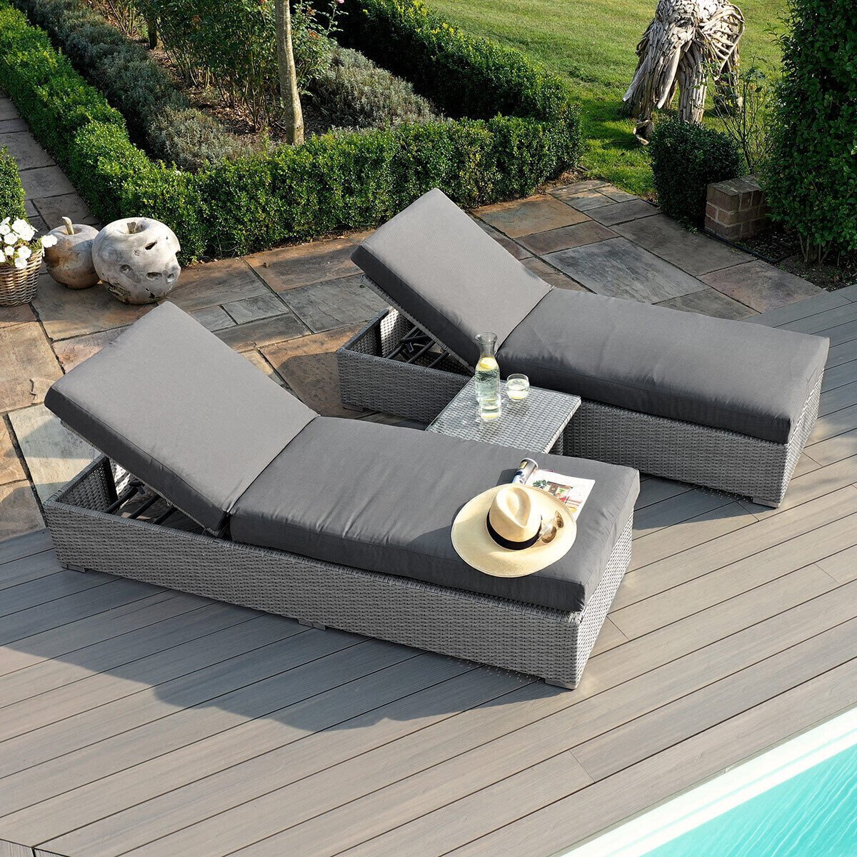 Ascot Rattan Sun Lounger Set with Weatherproof Cushions