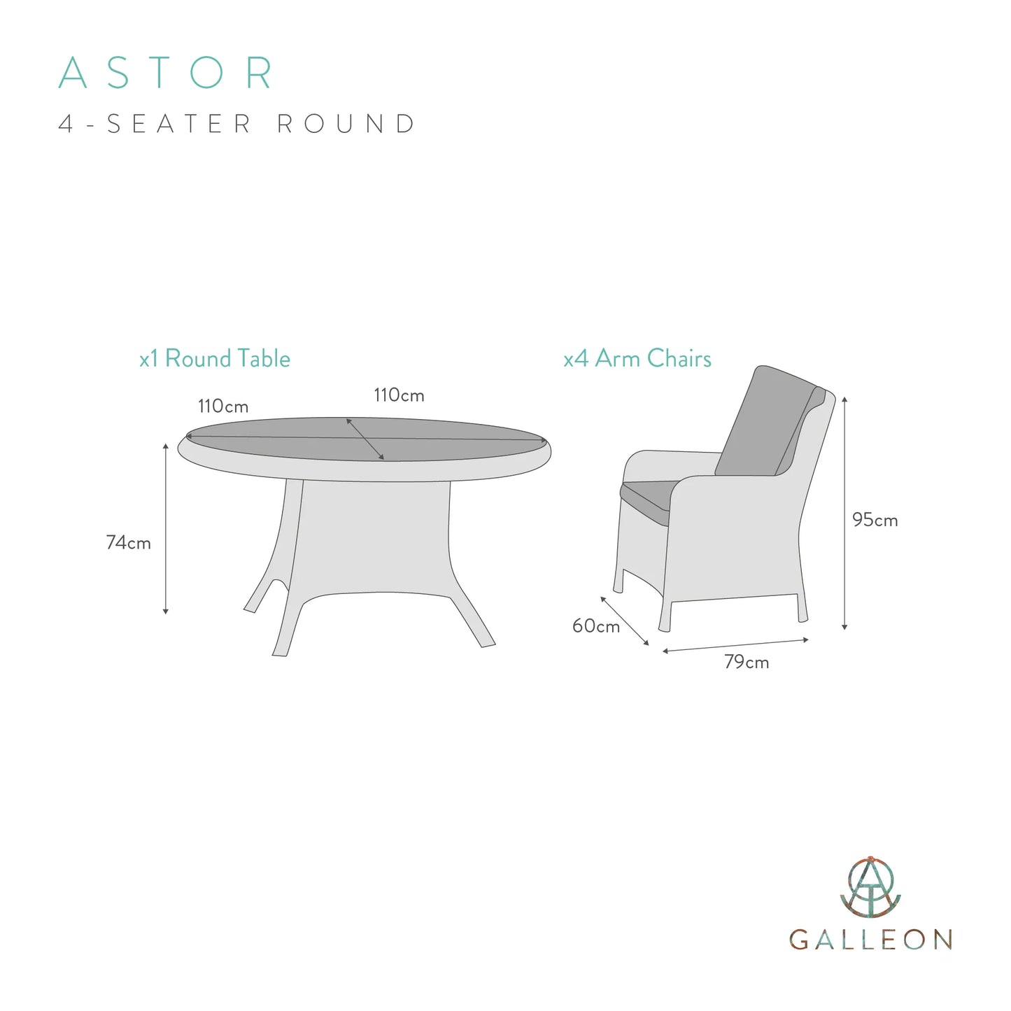 Galleon Astor 4 Seat Round Dining Set FREE SHIPPING