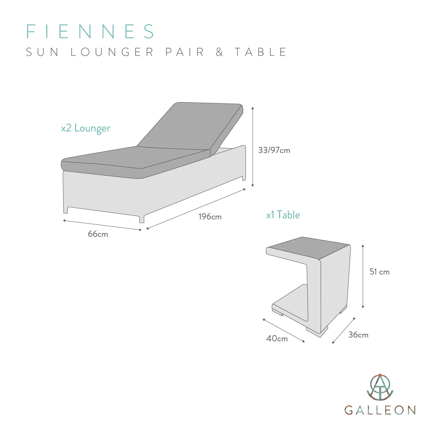Galleon Fiennes Luxury Sun Lounger and Table Set FREE SHIPPING