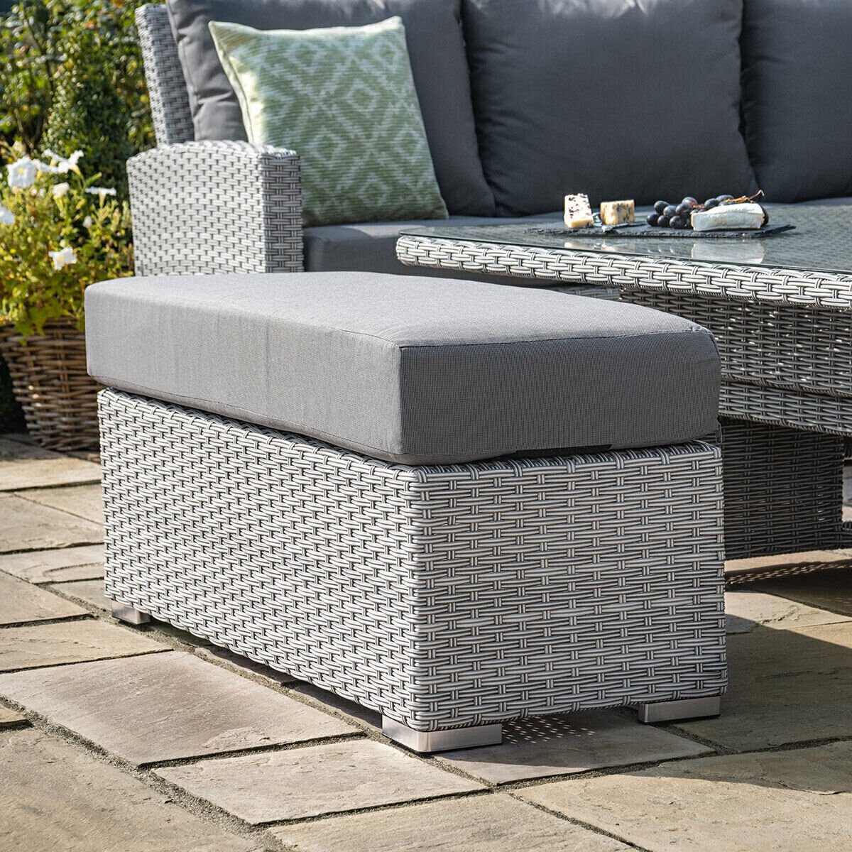 Ascot Deluxe Rattan Corner Dining Set with Fire Pit Table & Weatherproof Cushions free delivery